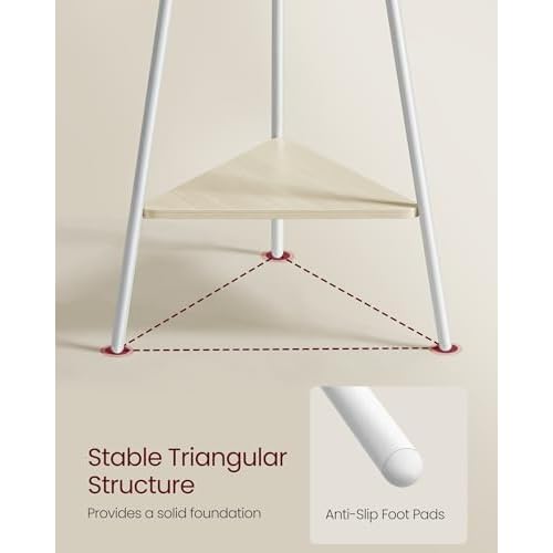 VASAGLE Coat Rack Freestanding, Coat Hanger Stand, Hall Tree with 2 Shelves, for Clothes, Hat, Bag, Industrial Style, Natural Beige and Pearl White URCR016N01
