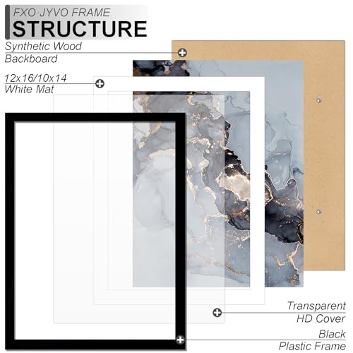 Black 12x16 Picture Frame with 10x14 Mat for Diamond Art & Posters