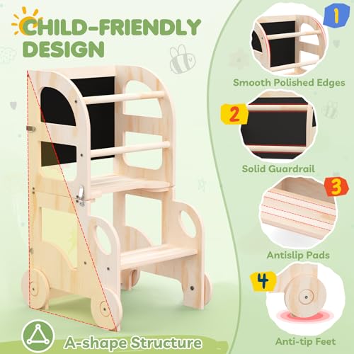 Convertible Toddler Kitchen Step Stool and Table Set with Blackboard