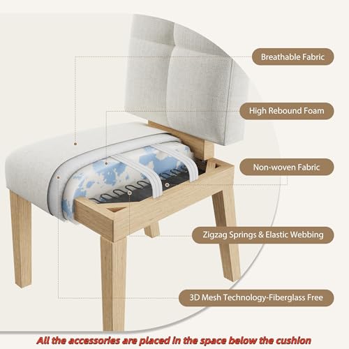 Modern Farmhouse Solid Wood Dining Chairs, Upholstered Set of 4
