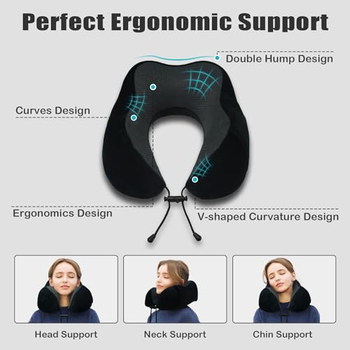 Travel Neck Pillow - Memory Foam U-Shaped with Eye Mask & Earplugs