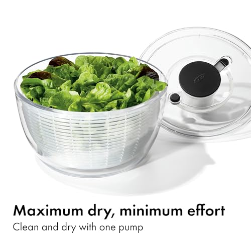 Large Salad Spinner with One-Touch Press Pump, 6.22 Qt Fruit & Vegetable Washer