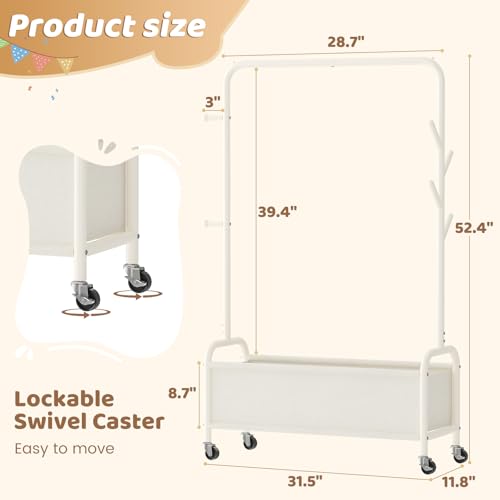 Kids Clothing Rack with Storage Bin and Hooks - Portable Garment Organizer