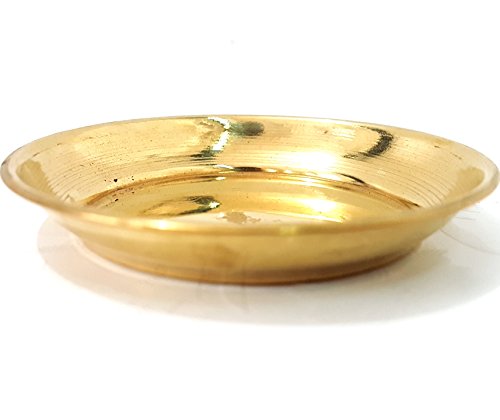 Set of 2 Pure Brass Pooja Plates, 3-Inch Decorative Offering Trays