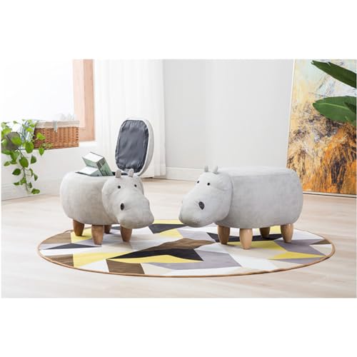 Hippo Storage Ottoman with Footrest - Upholstered Animal Shape Footstool