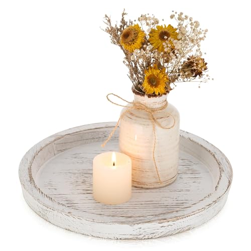 Rustic Wooden Tray Candle Holder - Distressed White Decorative Accent