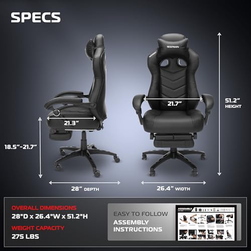 Ergonomic Gaming Chair with Footrest, Lumbar Support and 155° Recline