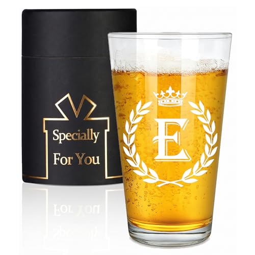 Personalized Letter E Beer Glass - 15oz Monogrammed Gift for Men