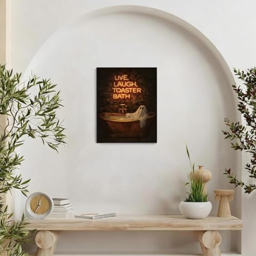Funny Ghost Wall Art, Dark Humor Canvas Print, 8x10 Inch Gothic Bathroom Decor