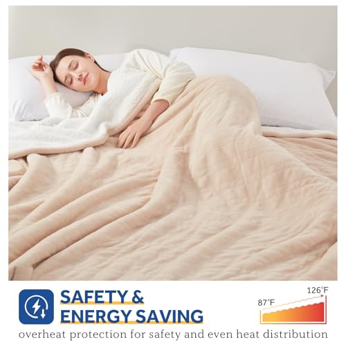 King Size Heated Electric Blanket with Dual Control - Flannel Sherpa