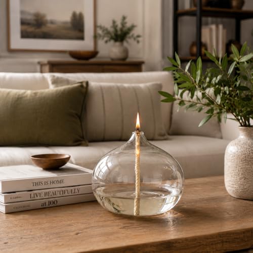 Set of 3 Refillable Borosilicate Glass Oil Lamps for Indoor Use