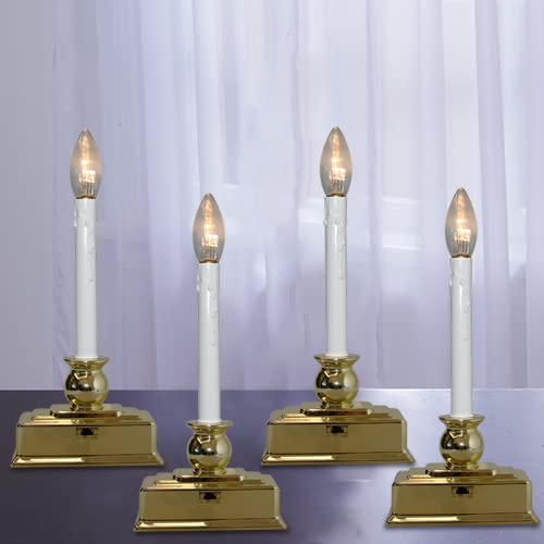 GOOTHY 4 Pack 12 Inch Battery Operated Christmas Window Candles with Timer - Gold Base