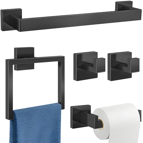 Matte Black 5-Piece Bathroom Hardware Set - Stainless Steel Towel Bar