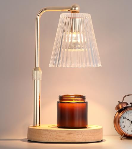 Gold Candle Warmer Lamp with Timer, 2 Bulbs – Safe Flameless Wax Melt for Jar Candles, Adjustable Height