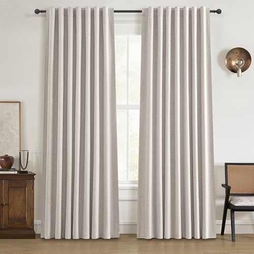 100% Blackout Linen Blend Curtains 84 Inch Length - Set of 2 Panels