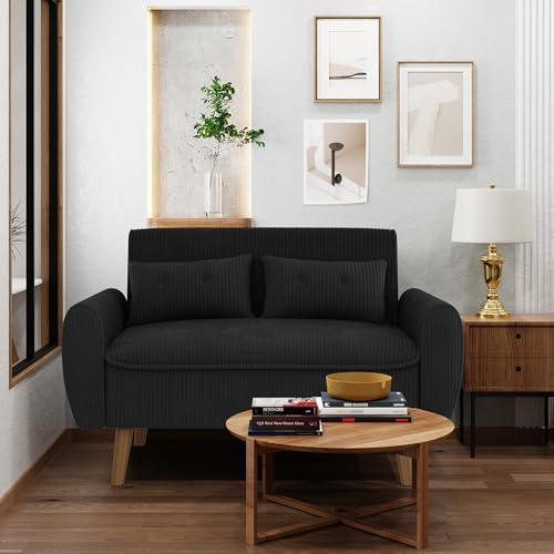 48-Inch Mid-Century Modern Loveseat Sofa with Thick Cushions, Black