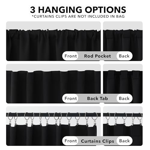 Deconovo Blackout Curtains, Thermal Insulated, W52 x L108 2 Panels, Back Tab, Machine Washable, Room-Darkening Drapes for Bedroom/Living Room Black