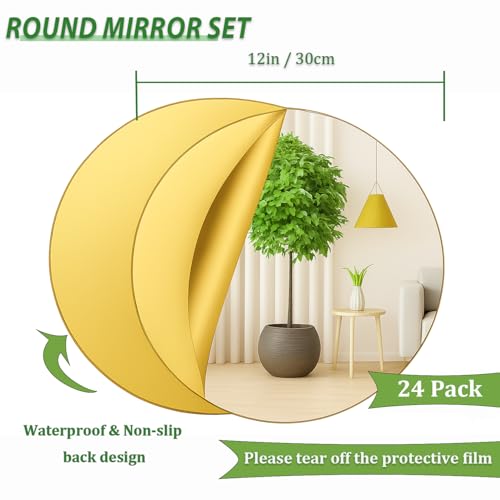24 Pack 12-Inch Round Acrylic Mirror Trays for Wedding Table Centerpieces