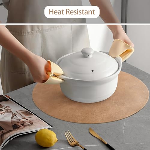 Round Faux Leather Placemats 15-Inch, Waterproof Heat-Resistant Set of 8