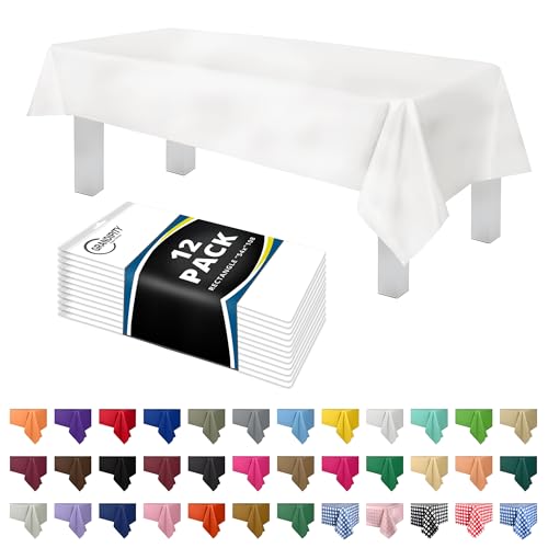 Disposable Plastic Tablecloths 54" x 108" Rectangle - 12 Pack White