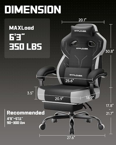Big & Tall Ergonomic Gaming Chair with Footrest, 350lb Capacity