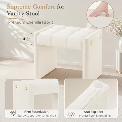 Modern Tufted Chenille Vanity Bench, Upholstered Ottoman Footstool