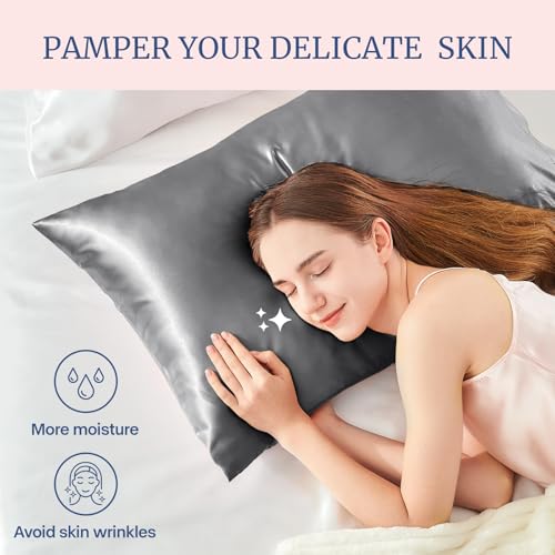 BEDELITE Satin Pillowcases Queen Size 20x30 Dark Grey Set of 2