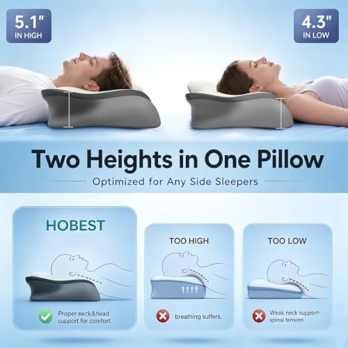Ergonomic Cervical Neck Pillow with Cooling Memory Foam - Adjustable Height Support for All Sleep Positions