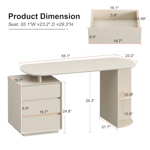 Home Office Desk and Ergonomic Mesh Chair Set with Storage Shelves