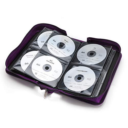 128 Capacity CD DVD Storage Case - Portable Disc Organizer Binder (Purple)