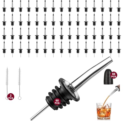 Spegsgio 60 Pack Deep Black Stainless Steel Liquor Pour Spouts - Drip-Free Bottle Tips with Dust Caps
