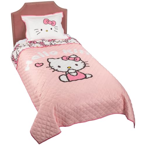 Hello Kitty Twin Quilt Set Pink 2-Piece Soft Polyester Bedding - Jay Franco