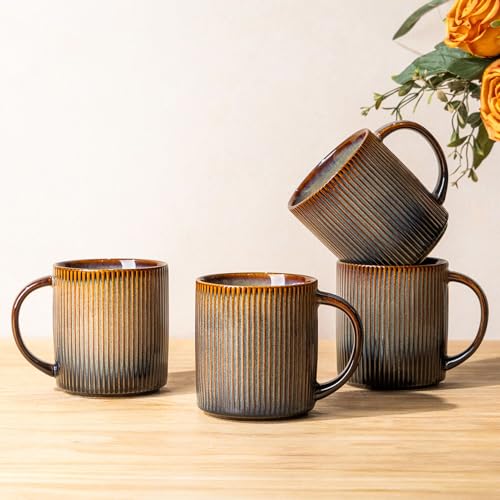 TheTerra Ceramic Mugs Set of 4 14.2oz Cocoa Mocha - Lead-Free Reactive Glaze