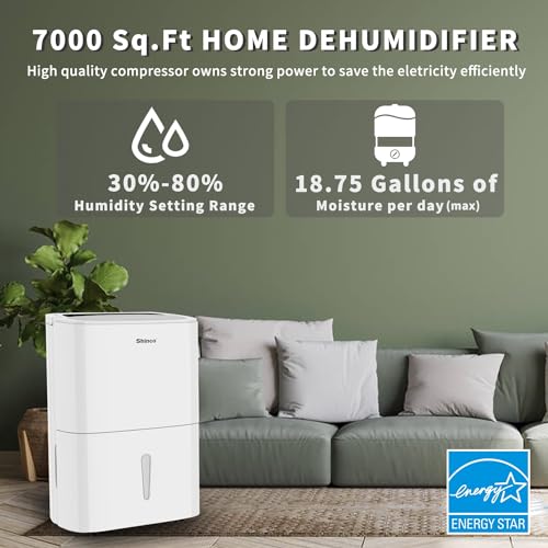 Shinco 7000 Sq.Ft Energy Star Dehumidifier with Pump and WiFi for Basements