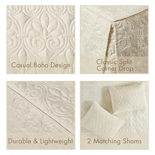 Madison Park Quebec Queen Bedspread Set - 3-Piece Lightweight Split Corner, Cream