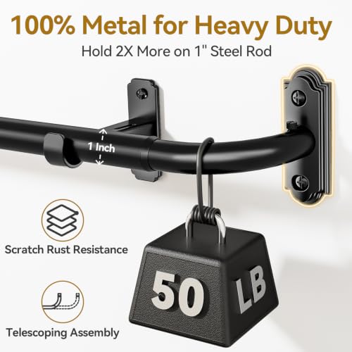 Adjustable Heavy Duty Blackout Curtain Rod, 32-86 Inch Wrap-Around Metal Rod