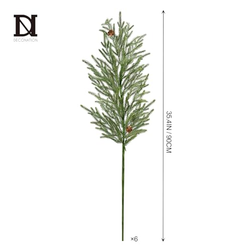 DN DECONATION Faux Pine Stems with Cones - 35.4 Inch, Set of 6, Green & Brown