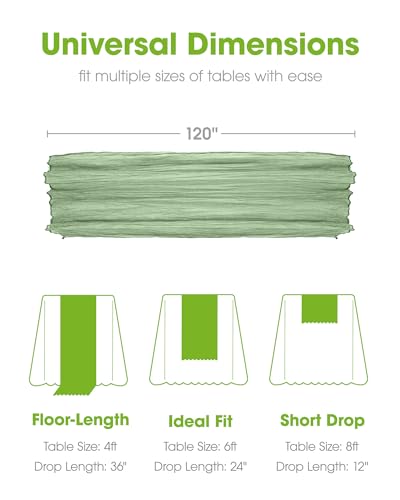 Pureegg 12 Pack Sage Green Cheesecloth Table Runner 120 Inch for Wedding Party and Events