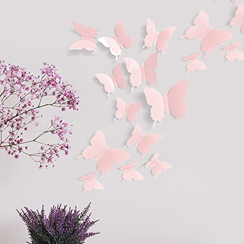 24-Piece Pink Butterfly Wall Decals - Pastel Aesthetic Room Decor