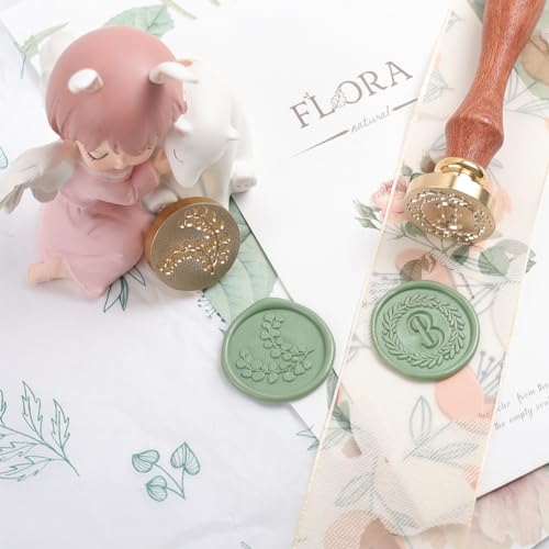 YOLAKIS YOLET-B Olive & Eucalyptus Wax Seal Stamp Set Brass Head Wedding Party