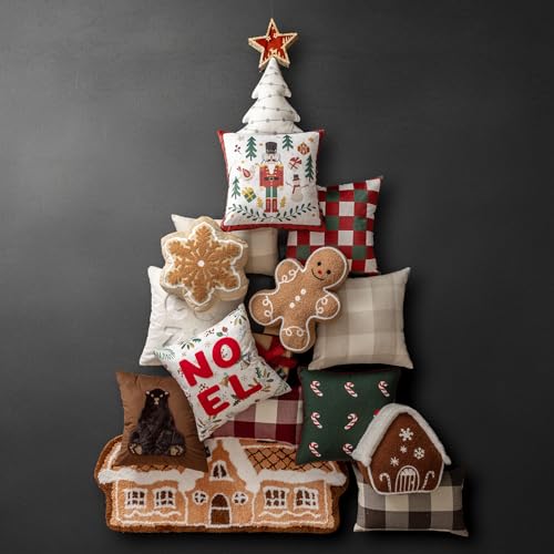 Phantoscope Beige Gingerbread Man Christmas Throw Pillow 13x17 Inches Plush Holiday Decor