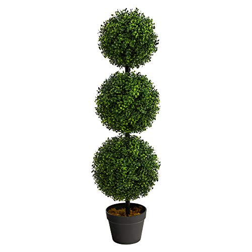 36-Inch Artificial Triple Ball Boxwood Topiary Tree in Planter