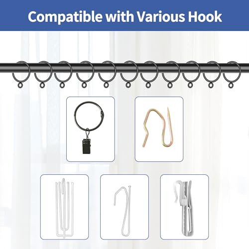 40-Piece Black Curtain Rings for 1.25-Inch Rods, Durable Metal Hanging Rings
