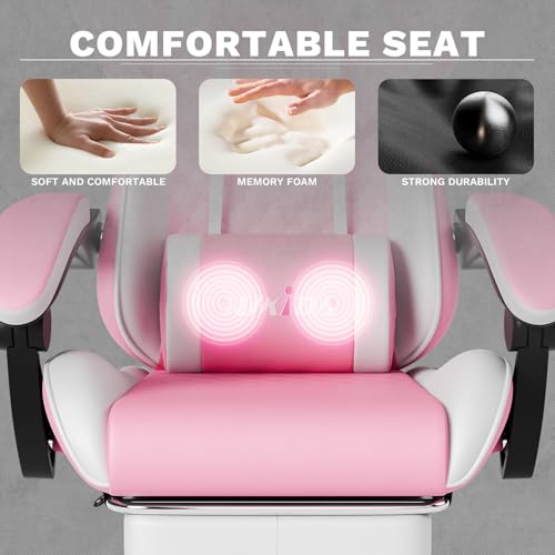 Ergonomic Reclining Gaming Chair with Massage Lumbar Support & Footrest