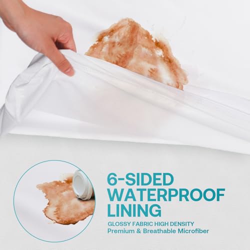 Waterproof Zippered Mattress Protector, Queen Size 60x80, 10 Inch Deep