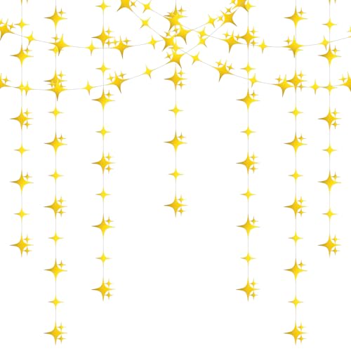 40ft Gold Star Bunting Garland for Party Decor, Pre-String Star Hanging Banner