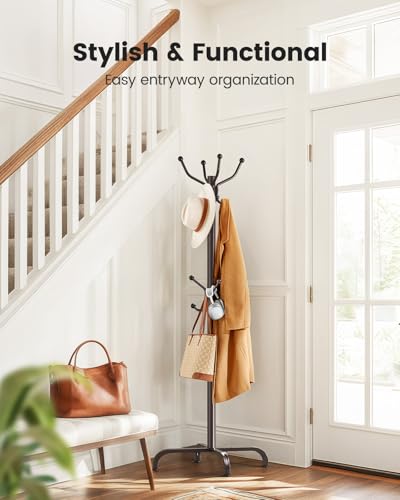 Freestanding Metal Coat Rack with 14 Hooks - Adjustable Entryway Coat Tree