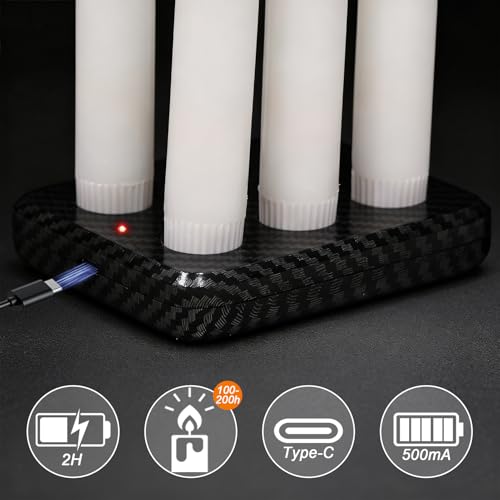 Lasumora Rechargeable Flameless Taper Candles White with Charging Base