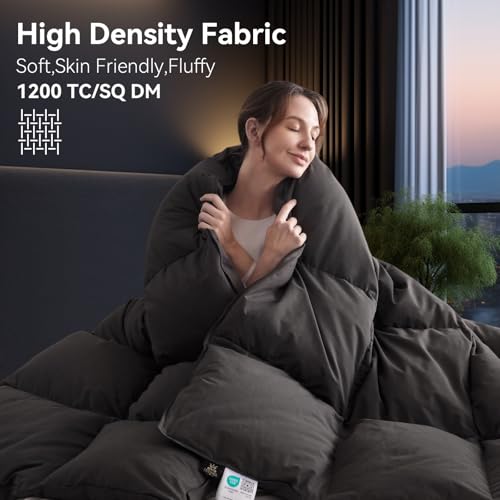 L LOVSOUL All-Season Goose Down Fiber Comforter - Queen Duvet Insert, Grey