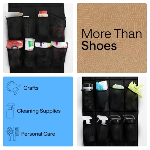 Gorilla Grip Over the Door Shoe Organizer, 24 Mesh Pockets, Black